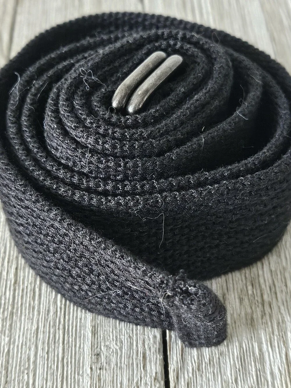 Black Woven Cotton Canvas Web Belt with Metal Double Ring Buckles .Measures 1.5